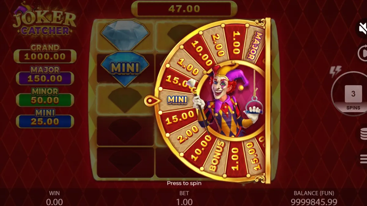Tampilan antarmuka slot Joker Catcher dengan simbol Joker dan bingkai penangkap